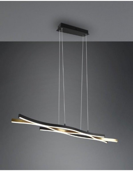 BLAZE SOSPENSIONE LED ONDULATA METALLO OTTONE E NERO CON REGOLAZIONE INTENSITA' E TEMPERATURA LUCE CON INTERRUTTORE L. 108CM