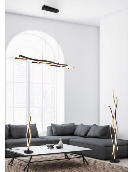 BLAZE SOSPENSIONE LED ONDULATA METALLO OTTONE E NERO CON REGOLAZIONE INTENSITA' E TEMPERATURA LUCE CON INTERRUTTORE L. 108CM