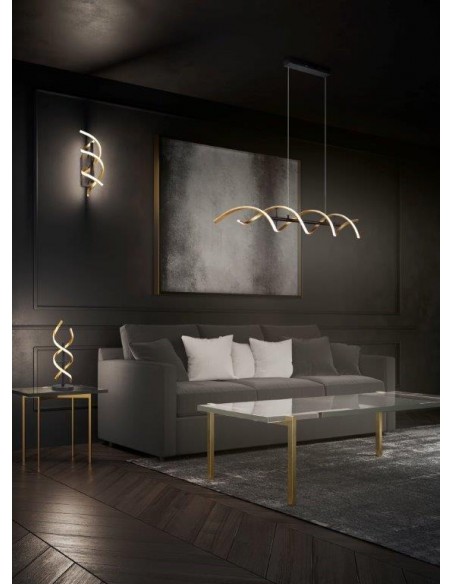 SEQUENCE SOSPENSIONE LED SPIRALE METALLO OTTONE E NERO REGOLAZIONE INTENSITA' E TEMPERATURA LUCE CON INTERRUTTORE L. 105CM