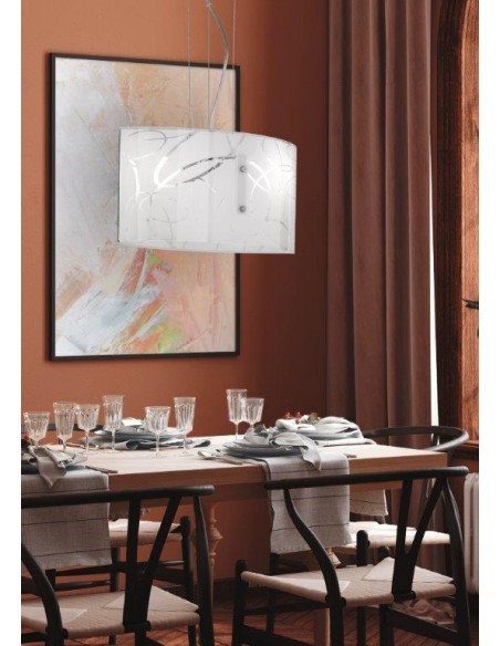 LAMPADA A SOSPENSIONE CON DECORO SU VETRO 2 LUCI 40CM