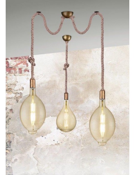 ROPE SOSPENSIONE CORDA ANNODATA E METALLO OTTONE ANTICATO