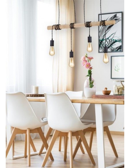 BRODY SOSPENSIONE LEGNO E METALLO CON 4 PORTALAMPADA PENDENTI L. 85CM