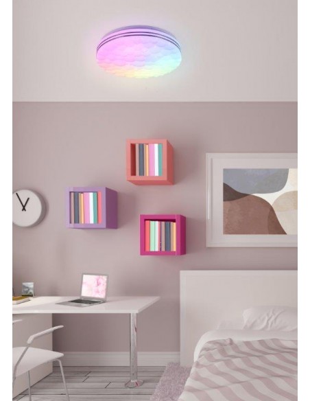 TIGER PLAFONIERA LED ROTONDA CON SUPERFICIE ORGANICA AD EFFETTO CIELO STELLATO CON TELECOMANDO MULTIFUNZIONE D. 38CM