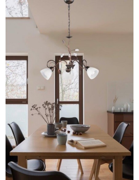 LAMPADARIO CON DETTAGLIO FOGLIE 3 LUCI