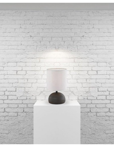LAMPADA DA TAVOLO IN CERAMICA E TESSUTO MARRONE