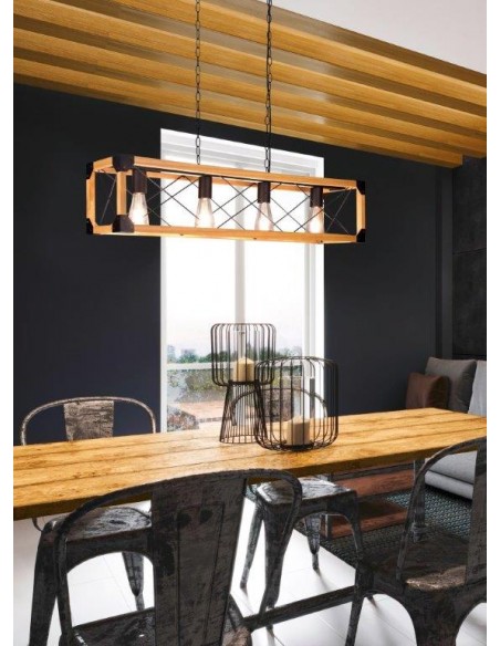 TENALI SOSPENSIONE LEGNO NATURALE E METALLO NERO 4 LUCI L. 100CM
