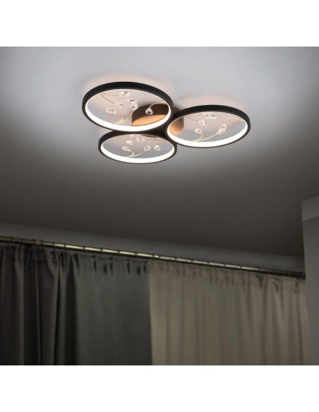 GROOVY PLAFONIERA LED 4 CERCHI CON DECORI GEMME NERA FUNZIONE REGOLAZIONE  INTENSITA' INTERRUTTORE A PARETE L.