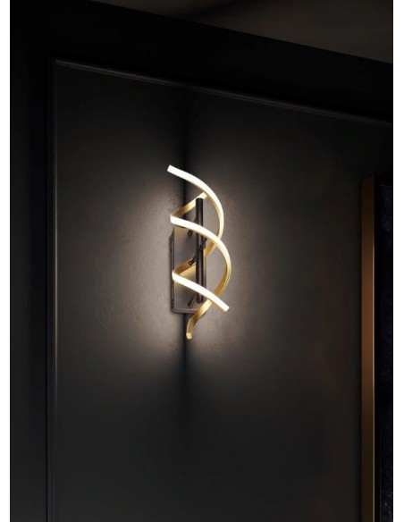 SEQUENCE APPLIQUE LED SPIRALE METALLO OTTONE E NERO CON REGOLAZIONE INTENSITA' E TEMPERATURA LUCE CON INTERRUTTORE H. 47CM