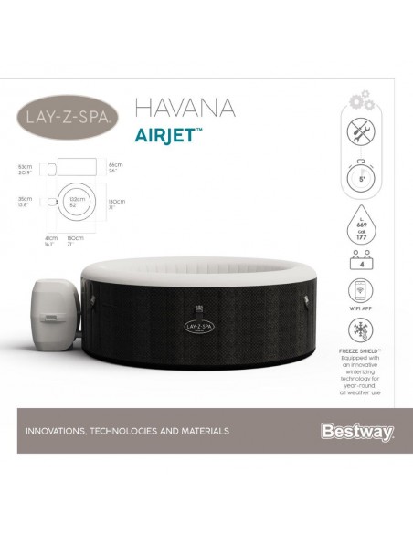 IDROMASSAGGIO GONFIABILE LAY-Z-SPA HAVANA AIRJET 2-4 PERSONE