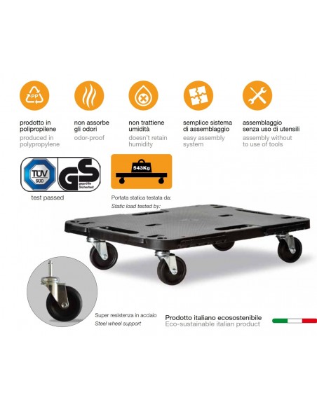 carrello pianale rettangolare con ruote 58x38 h12