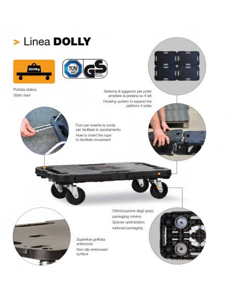 carrello pianale rettangolare con ruote 58x38 h12