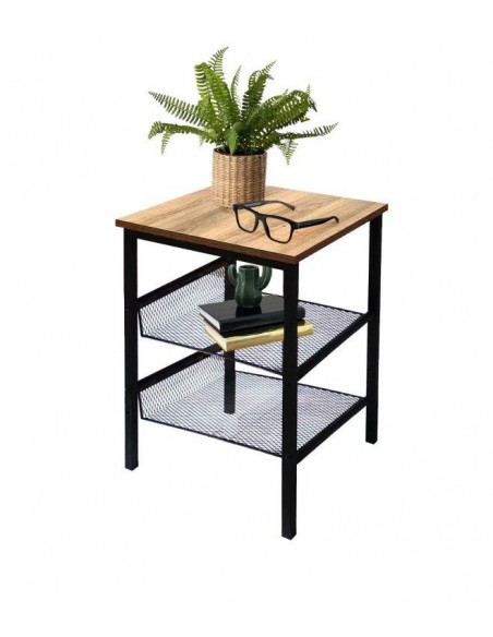 COMODINO INDUSTRIAL 2 RIPIANI 40X40X55H QUERCIA