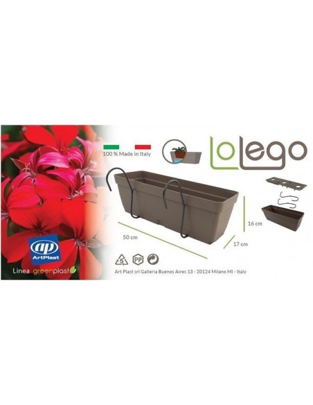 VASO DA BALCONE CON AGGANCIO IN METALLO ANTRACITE L.50CM