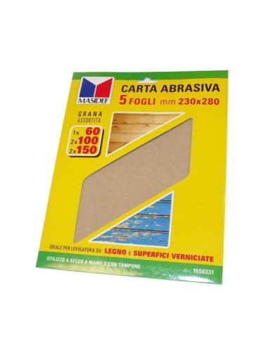 FOGLI CARTA ABRASIVA PER LEGNO E SUPERFICI VERNICIATE 5 PZ.