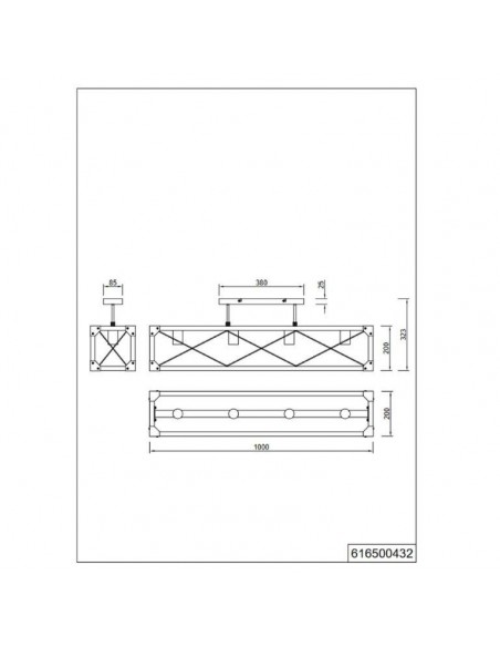 TENALI PLAFONIERA LEGNO NATURALE E METALLO NERO 4 LUCI L. 100CM