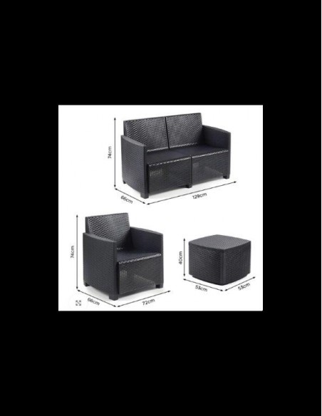 SET COMO DIVANO A 2 POSTI + 2 POLTRONE + TAVOLINO ANTRACITE