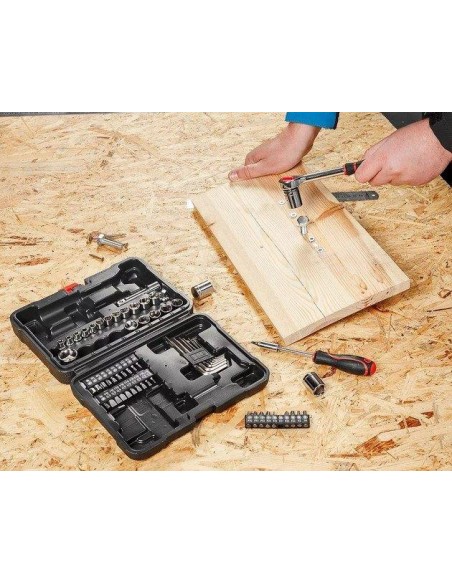 SET DI PUNTE A BUSSOLA E CHIAVI DA 1/4" E 3/8" TOP TOOLS 63 PEZZI