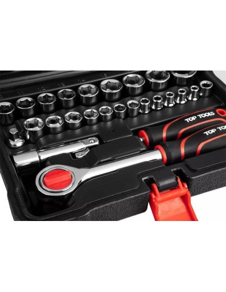 SET DI PUNTE A BUSSOLA E CHIAVI DA 1/4" E 3/8" TOP TOOLS 63 PEZZI