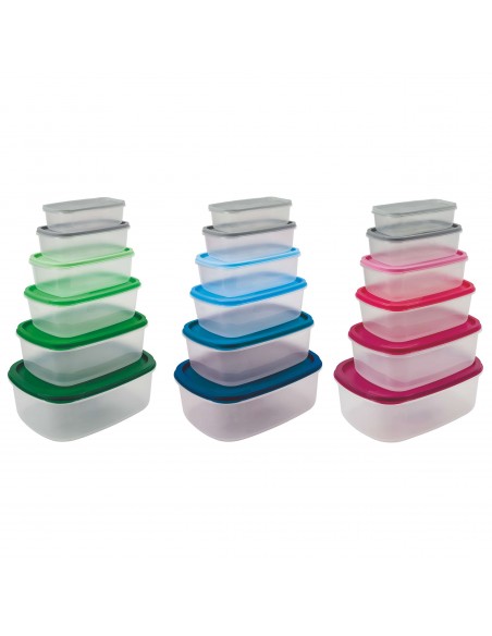 SET 6 CONTENITORI RETTANGOLARI CON COPERCHIO 3 COLORI ASSORTITI