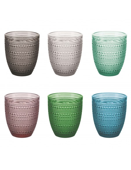 ROMA 6 BICCHIERI 325ML PASTA VETRO 6 COLORI ASSORTITI