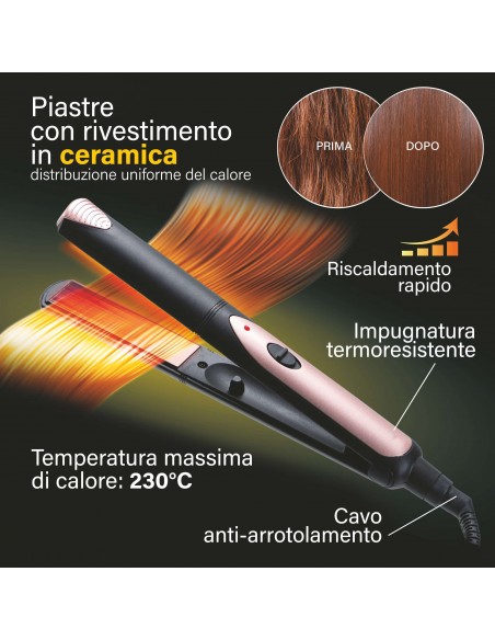 PIASTRA PER CAPELLI 30W NERA E ORO CHAMPAGNE