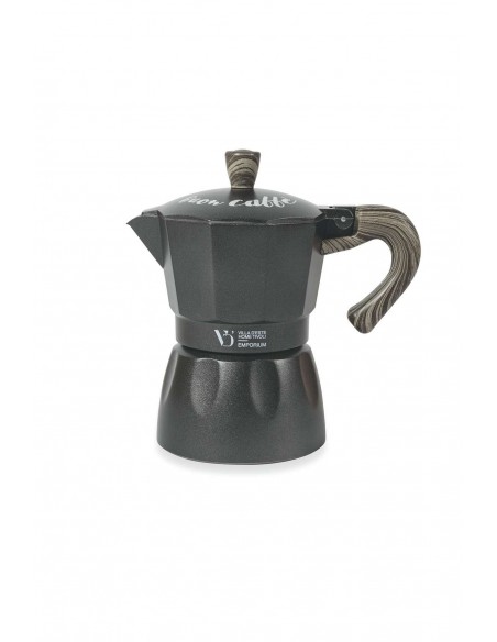 BUON CAFFÈ CAFFETTIERA ANTRACITE MANICO LEGNO 3TA