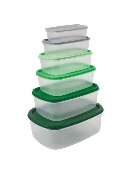 SET 6 CONTENITORI RETTANGOLARI CON COPERCHIO 3 COLORI ASSORTITI