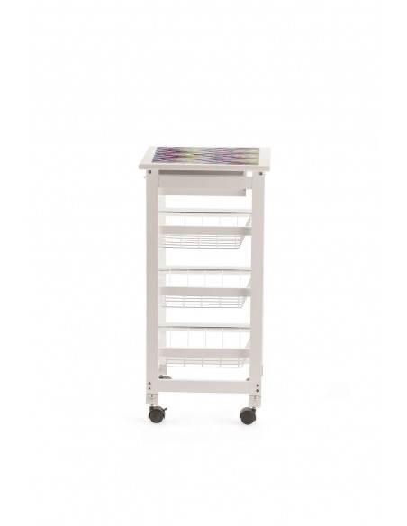 CARRELLO CUCINA LEGNO BIANCO PIANO VETRO DEC MATT