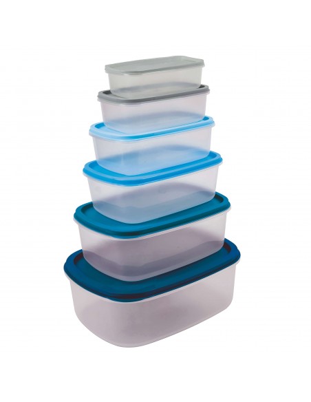 SET 6 CONTENITORI RETTANGOLARI CON COPERCHIO 3 COLORI ASSORTITI