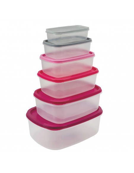 SET 6 CONTENITORI RETTANGOLARI CON COPERCHIO 3 COLORI ASSORTITI