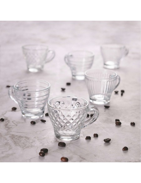 SET 6 TAZZINE CAFFE'VETRO QUADRI 90ML