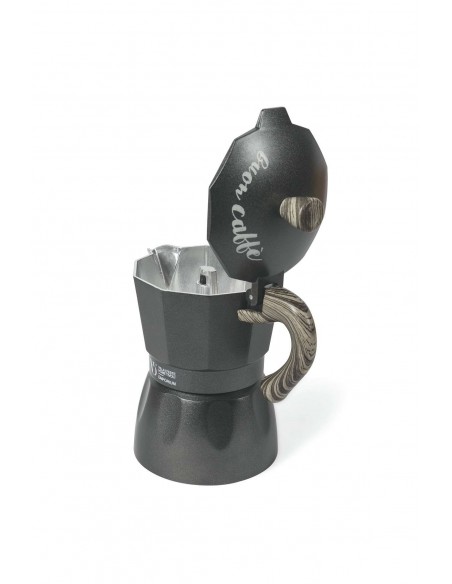 BUON CAFFÈ CAFFETTIERA ANTRACITE MANICO LEGNO 3TA