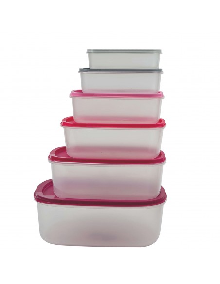 SET 6 CONTENITORI RETTANGOLARI CON COPERCHIO 3 COLORI ASSORTITI