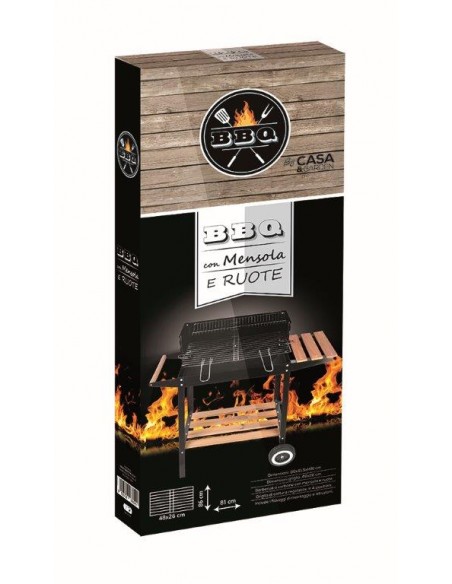 BARBECUE RETTANGOLARE NERO A CARBONE MULTIFUNZIONE