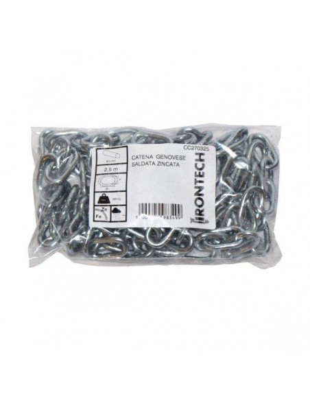 CATENA GENOVESE PRETAGLIATA Ø 5 MM. IN ACCIAIO ZINCATO 2,5 MT.