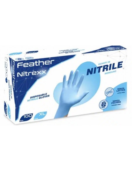GUANTI IN NITRILE SENZA POLVERE FEATHER 100pz TGL