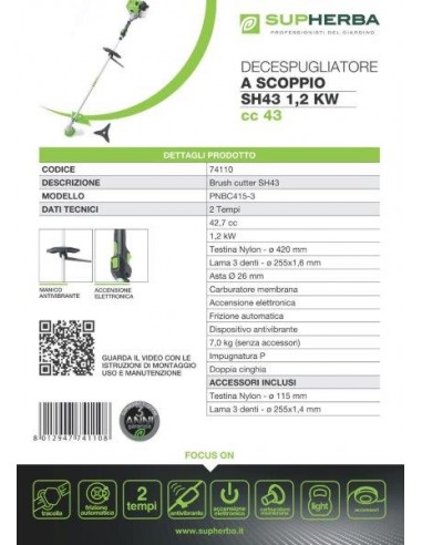 SUPHERBA DECESPUGLIATORE SH43 1,20 KW SUPHERBA DECESPUGLIATORE SH43 1,20 KW