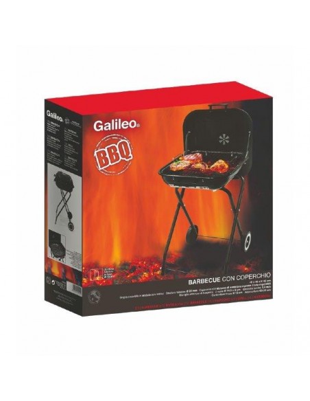 "SUN-DAY BBQ" BARBECUE QUADRATO CON COPERCHIO E 2 RUOTE 46X46X82CM