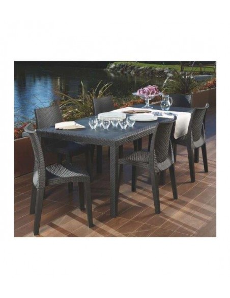 TAVOLO "QUEEN" EFFETTO RATTAN ALLUNGABILE 90X220CM ANTRACITE