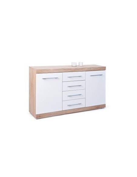 MOBILE CREDENZA BUFFET 2 ANTE 4 CASSETTI ROVERE/BIANCO 155x40x87CM