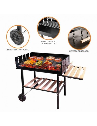 BBQ RETTANGOLARE NERO CON RUOTE... BBQ RETTANGOLARE NERO CON RUOTE...