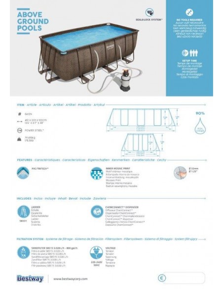 PISCINA RETTANGOLARE FUORI TERRA "RATTAN" 412X201