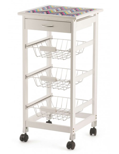 CARRELLO CUCINA LEGNO BIANCO PIANO VETRO DEC MATT