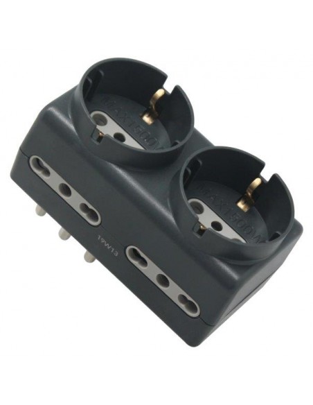 ADATTATORE  2 SCHUKO+4 BIV. 10/16A NERO