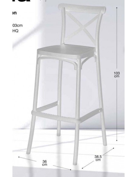 SGABELLO ALTO CON SCHIENALE BIANCO MOD. DALIA