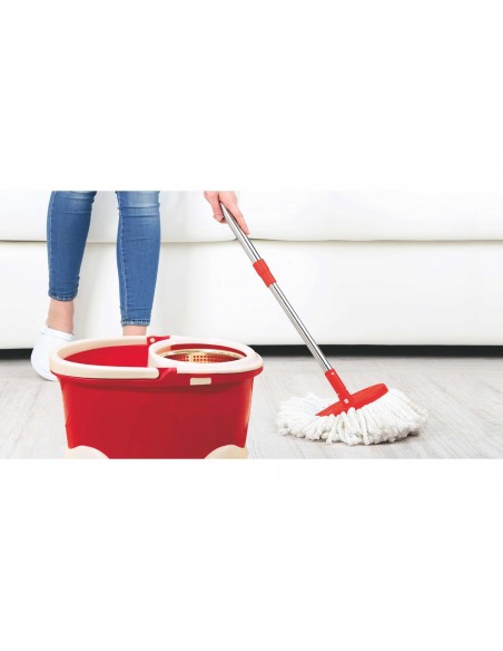 SUPER MOP ROSSO 120CM CESTELLO IN ACCIAIO CON RUOTE