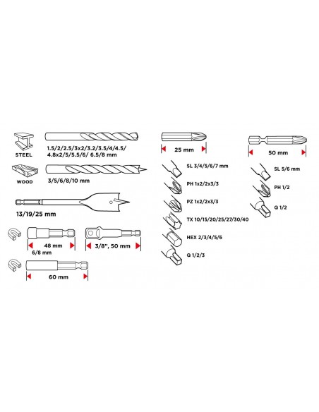 SET PUNTE, INSERTI E BUSSOLE 66 PZ IN VALIGETTA