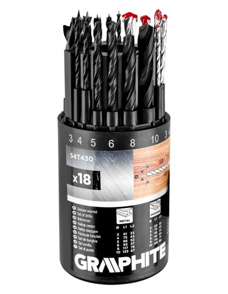 SET DI PUNTE UNIVERSALI GRAPHITE 18 PEZZI