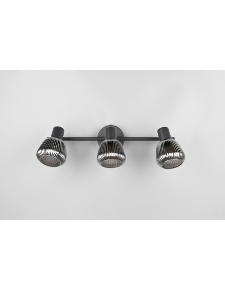 "TARIFA" BARRA 3 LUCI NERO/VETRO RIGATO L45