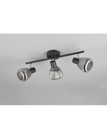 "TARIFA" BARRA 3 LUCI NERO/VETRO RIGATO L45